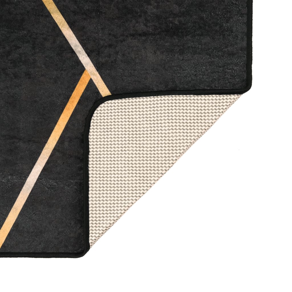 Vloerkleed wasbaar 80x150 cm zwart en goudkleurig