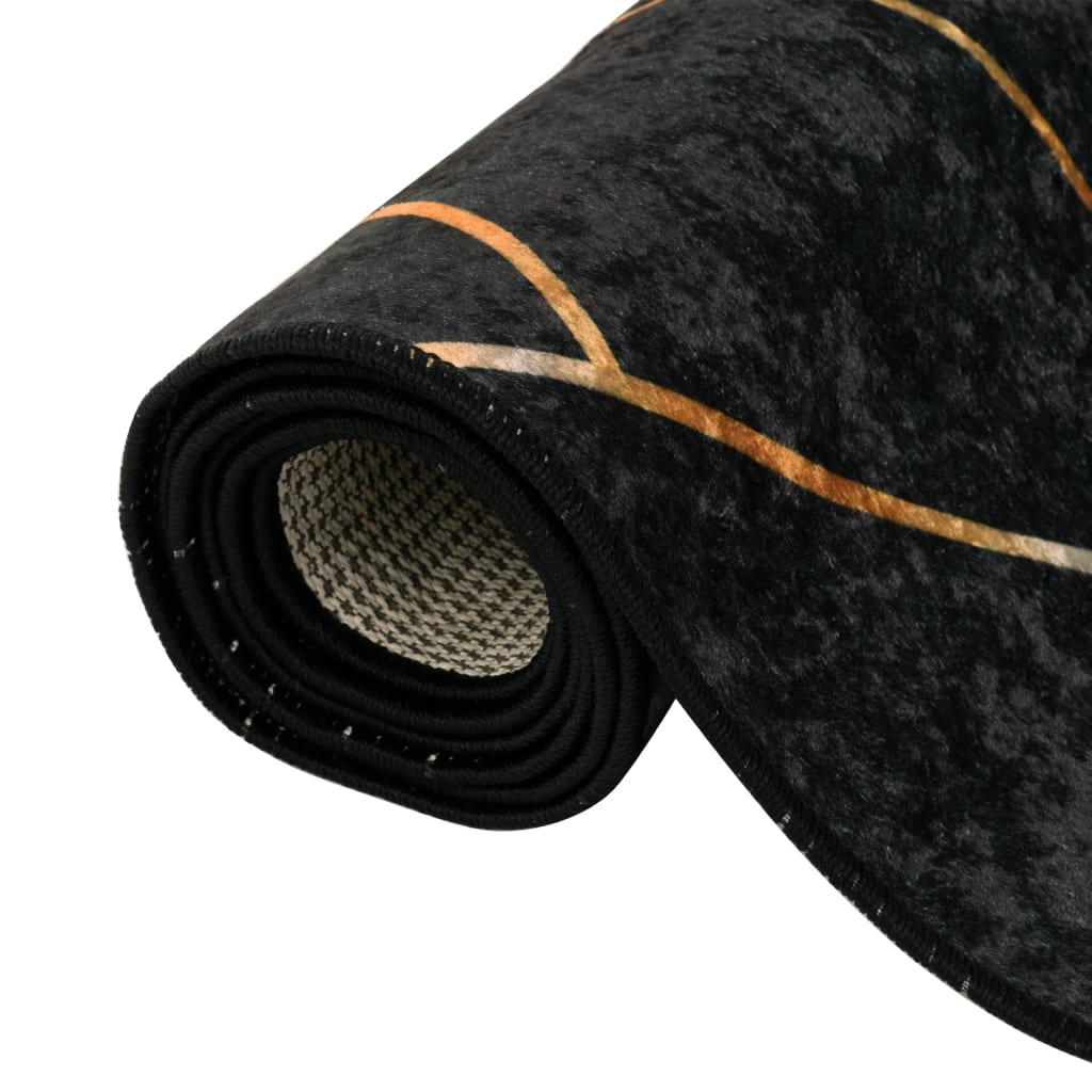 Vloerkleed wasbaar 80x150 cm zwart en goudkleurig