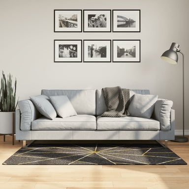 Vloerkleed wasbaar 80x150 cm zwart en goudkleurig