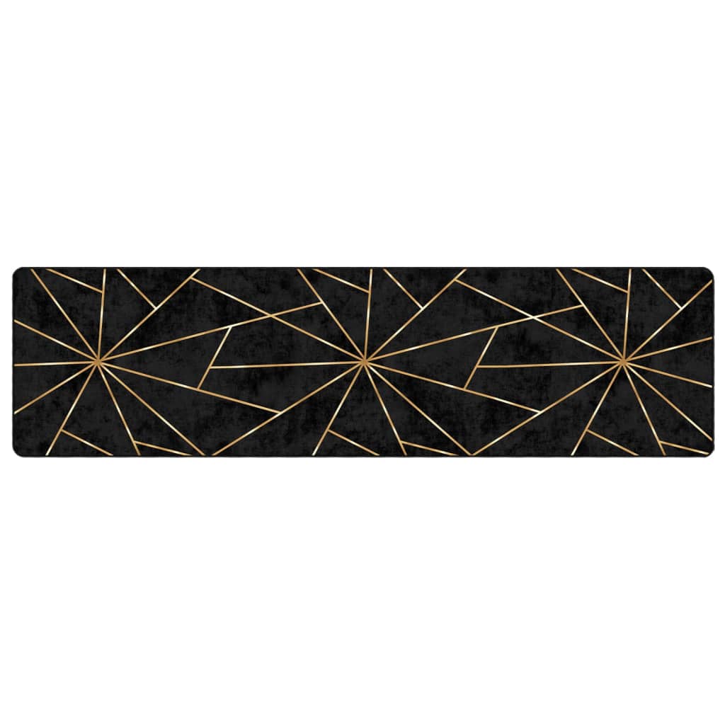 Vloerkleed wasbaar 80x300 cm zwart en goudkleurig
