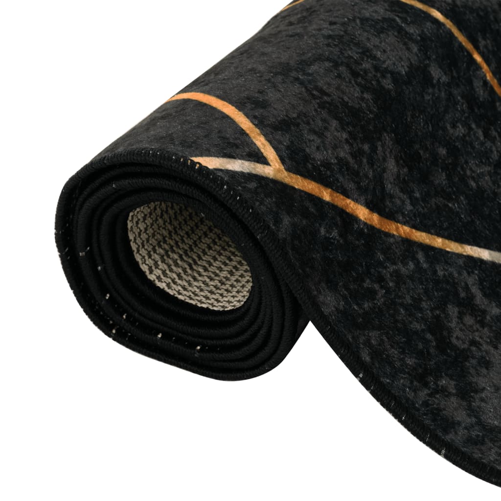 Vloerkleed wasbaar 190x300 cm zwart en goudkleurig
