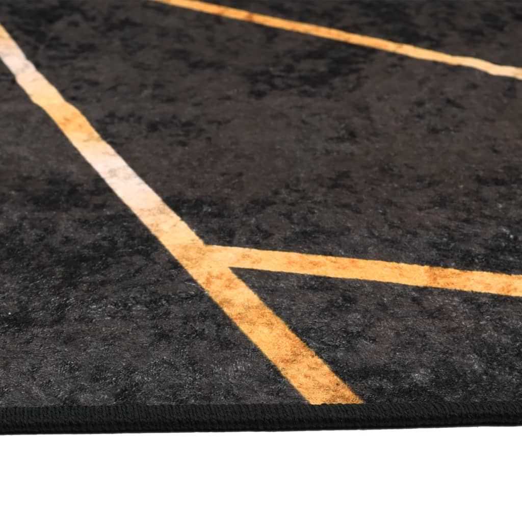 Vloerkleed wasbaar 190x300 cm zwart en goudkleurig