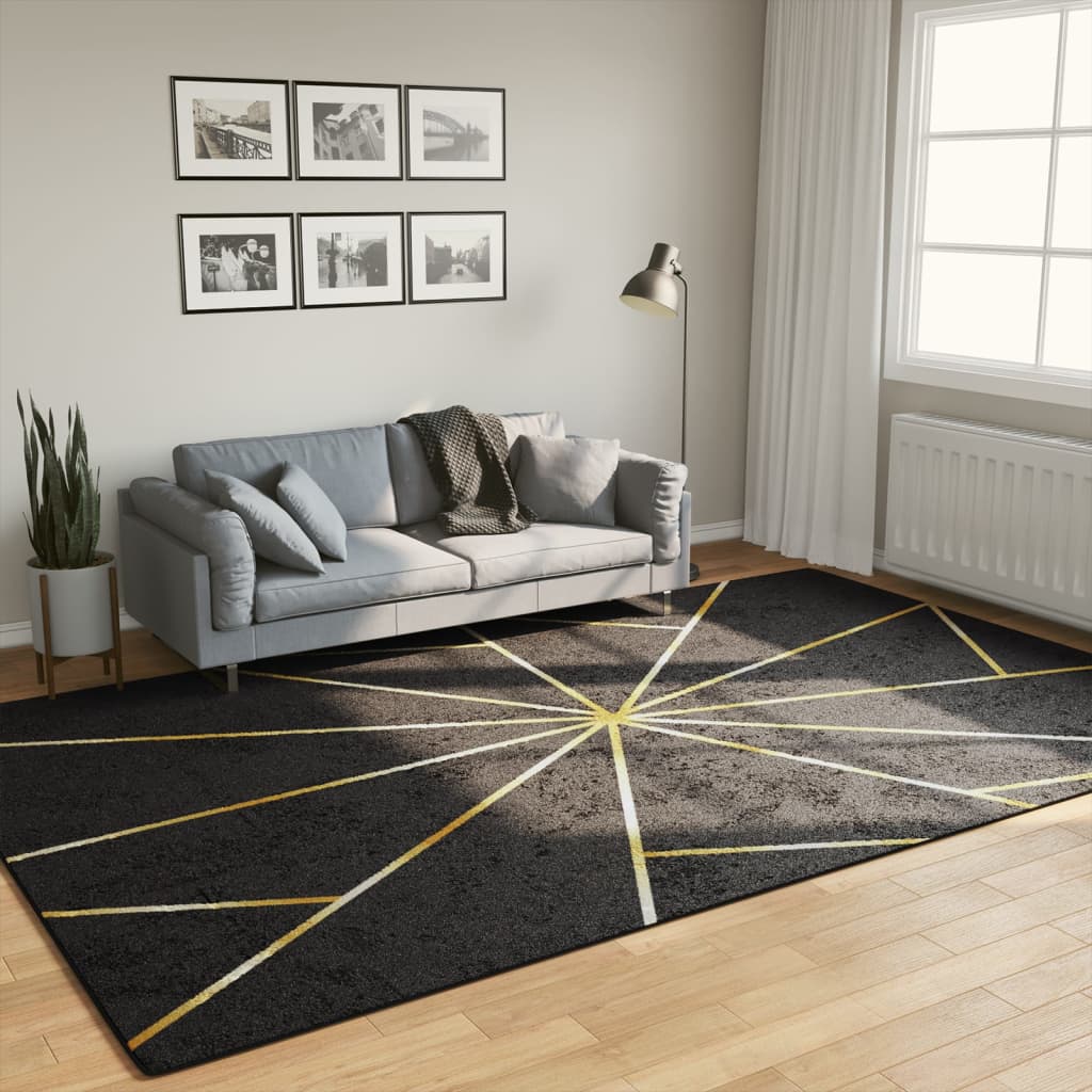 Vloerkleed wasbaar 190x300 cm zwart en goudkleurig