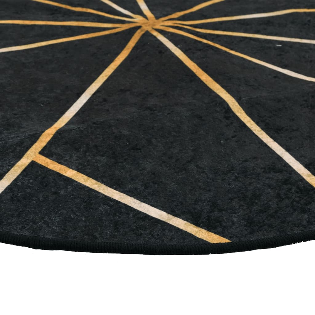 Vloerkleed wasbaar Ø 120 cm zwart en goudkleurig
