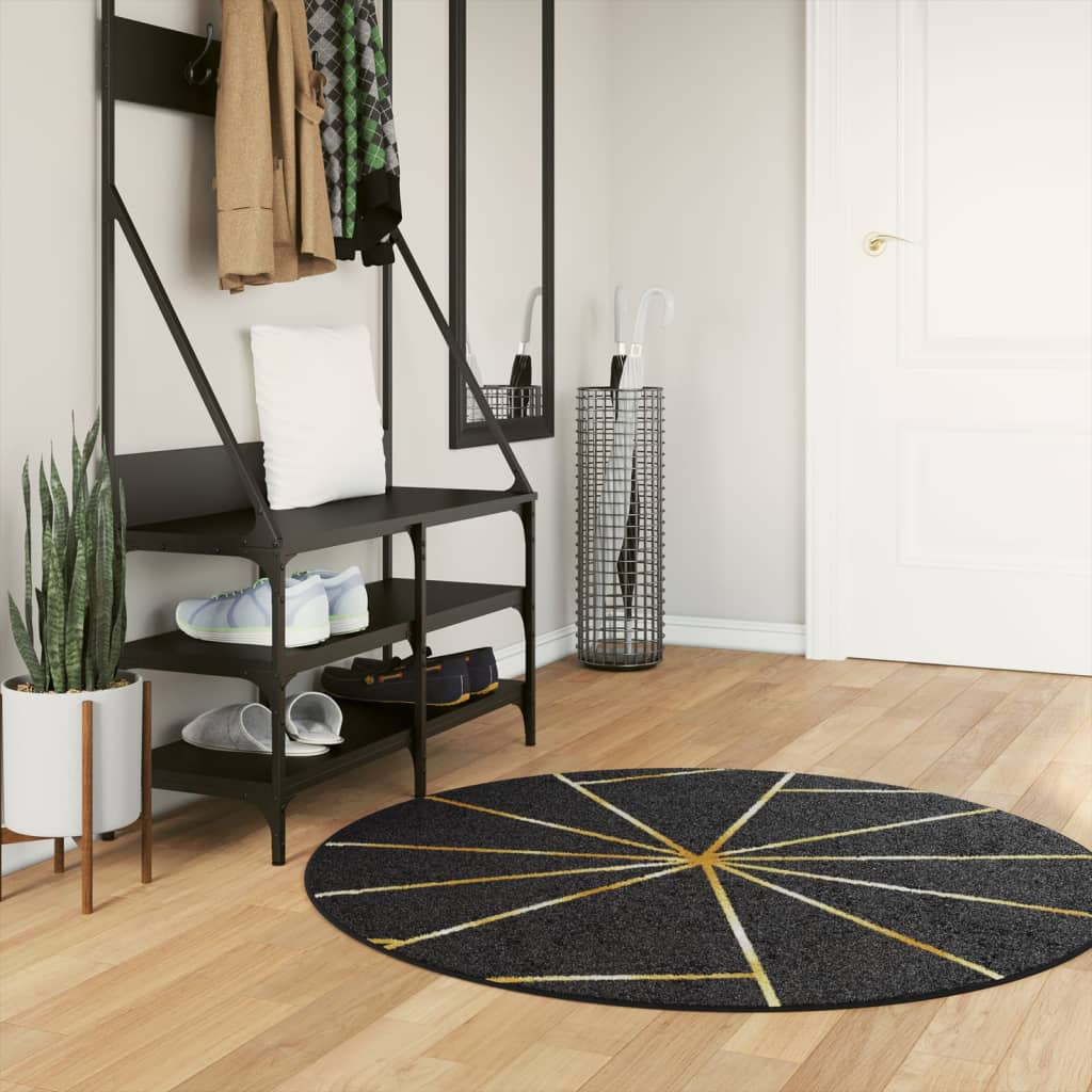 Vloerkleed wasbaar Ø 120 cm zwart en goudkleurig