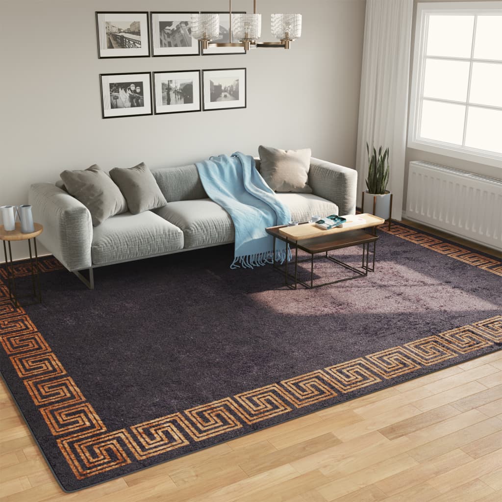 Vloerkleed wasbaar 400x300 cm zwart en goudkleurig