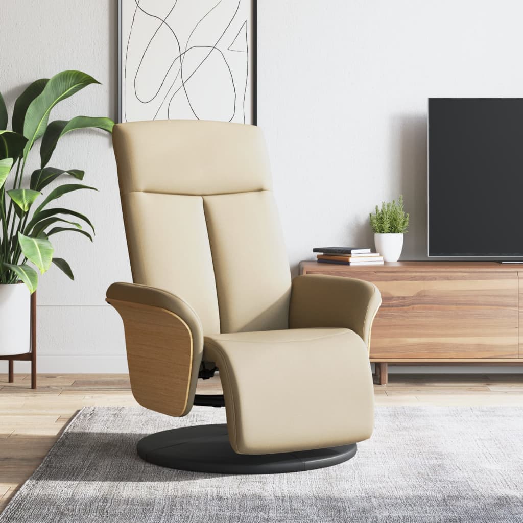 Fauteuil verstelbaar met voetensteun stof crèmekleurig