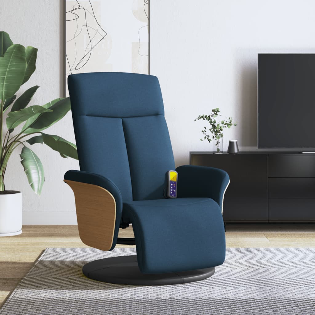 Massagestoel verstelbaar met voetensteun stof blauw