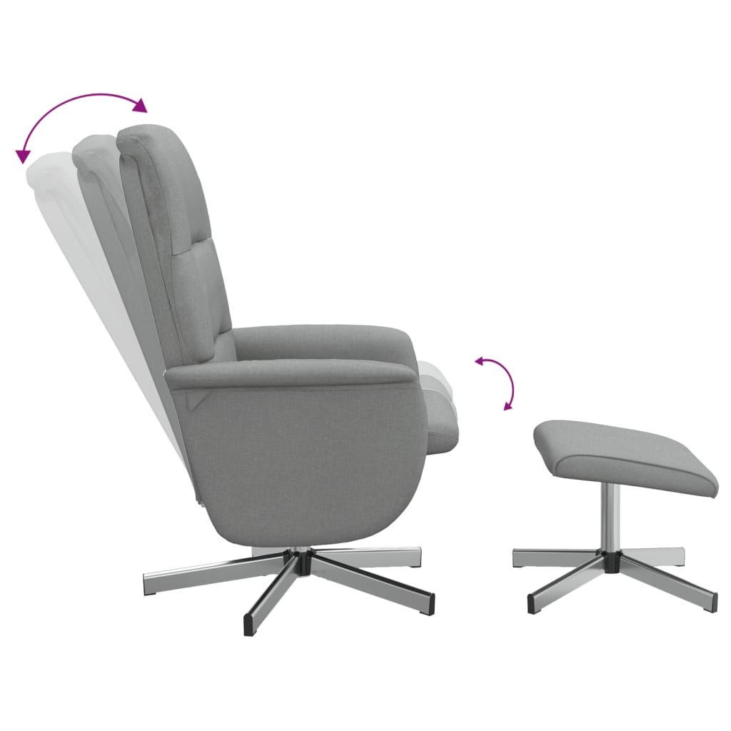 Fauteuil verstelbaar met voetenbankje stof lichtgrijs