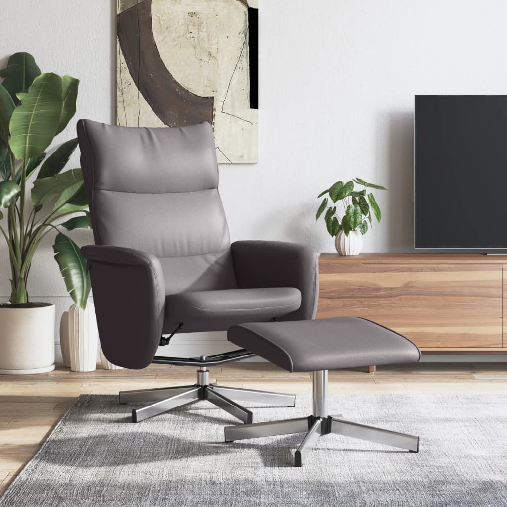 Fauteuil verstelbaar met voetenbankje kunstleer grijs