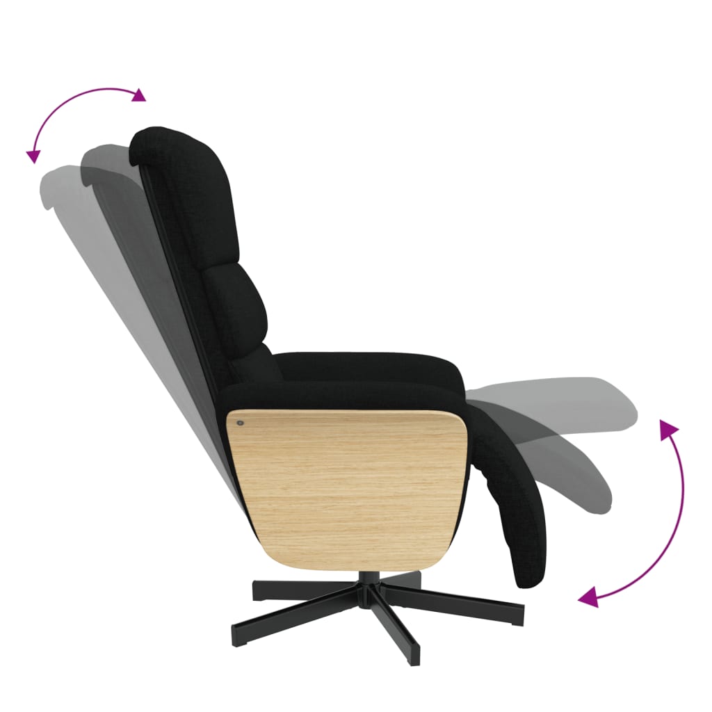 Fauteuil verstelbaar met voetensteun stof zwart