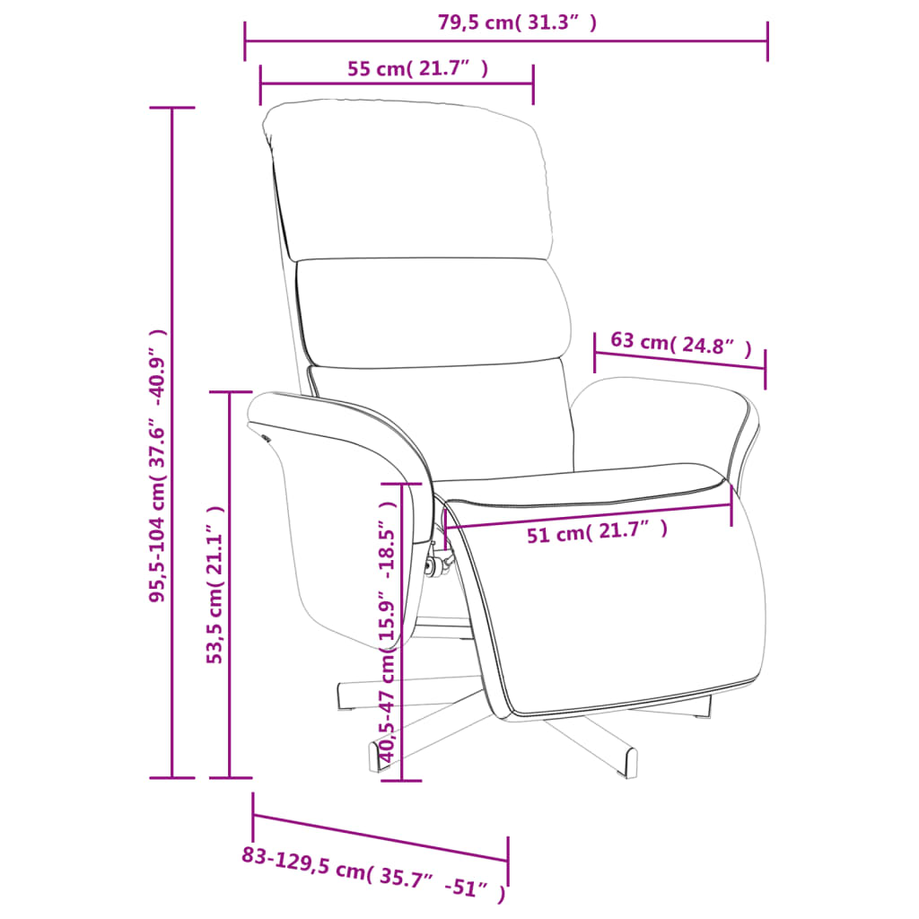 Fauteuil verstelbaar met voetensteun stof zwart