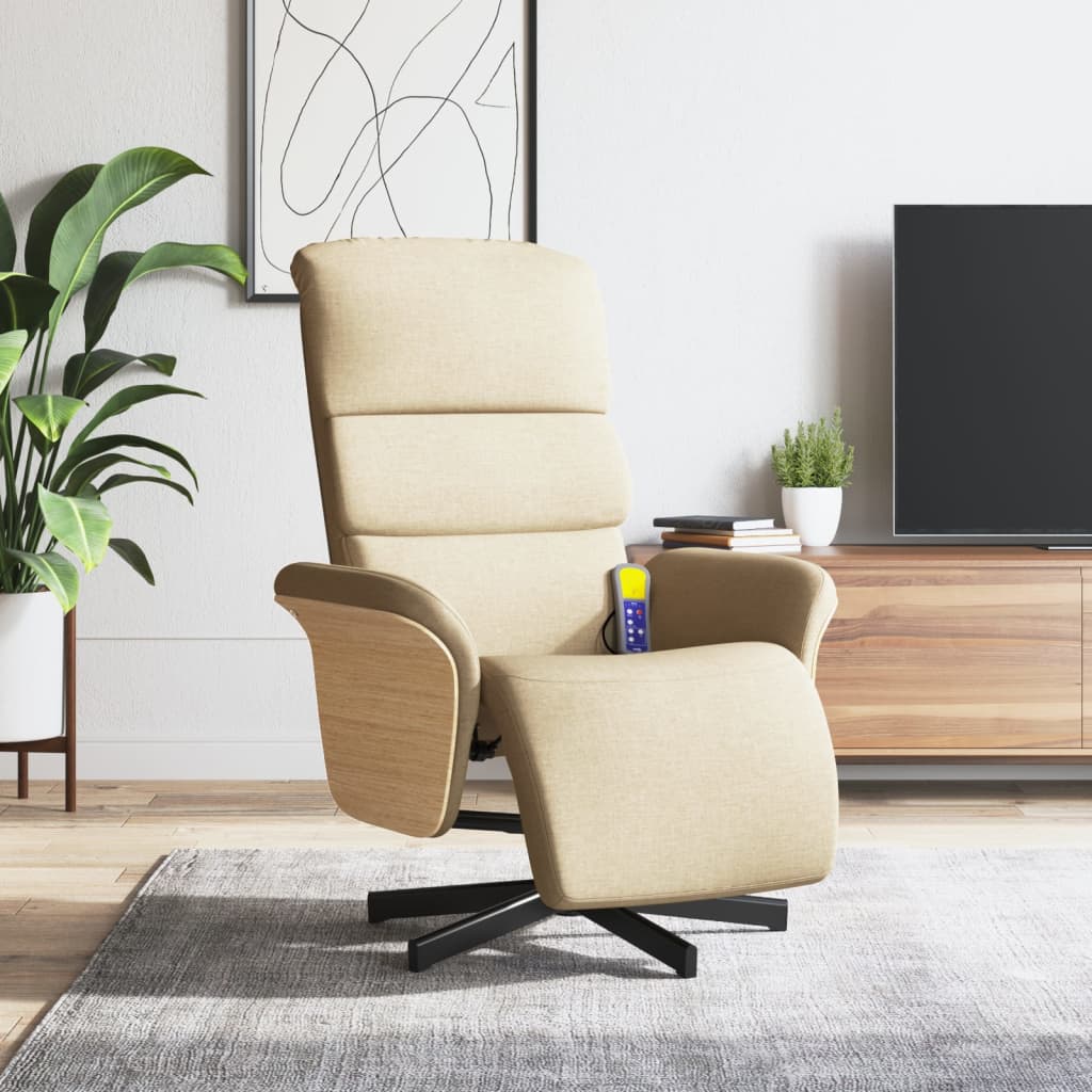 Fauteuil verstelbaar met voetensteun stof crèmekleurig