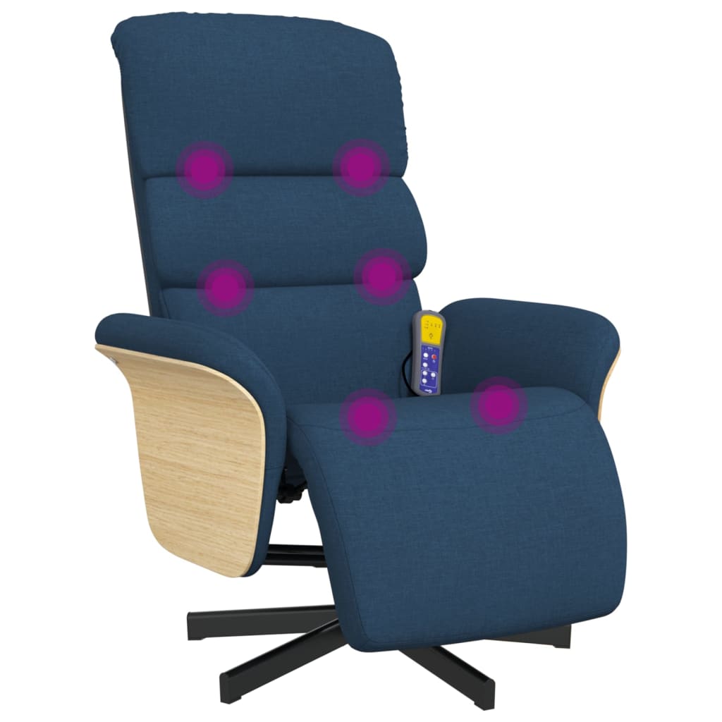 Massagestoel verstelbaar met voetensteun stof blauw