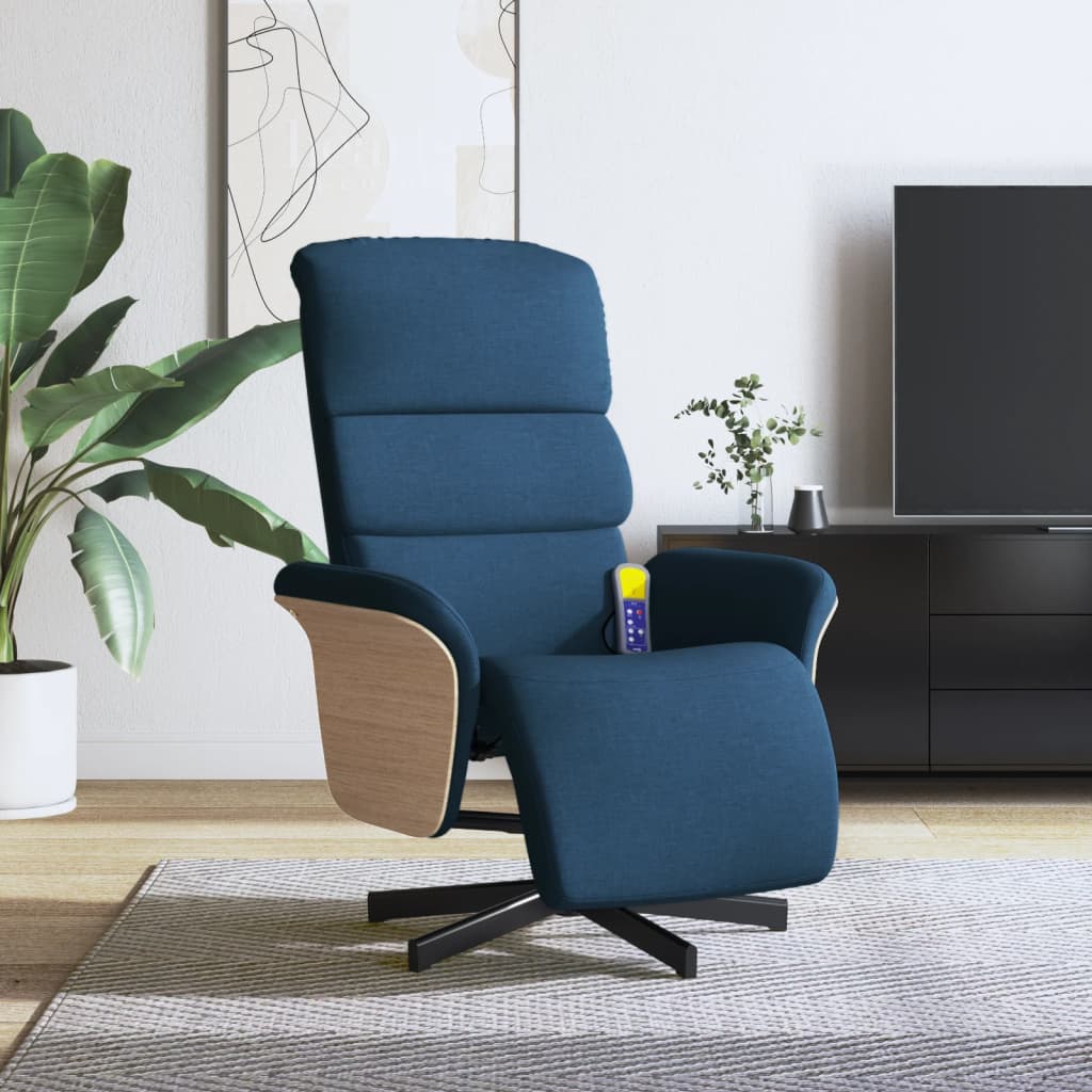 Massagestoel verstelbaar met voetensteun stof blauw