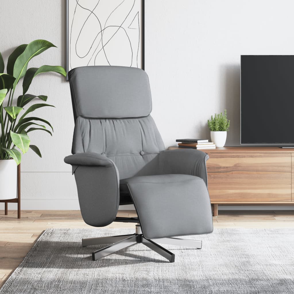 Fauteuil verstelbaar met voetensteun stof lichtgrijs