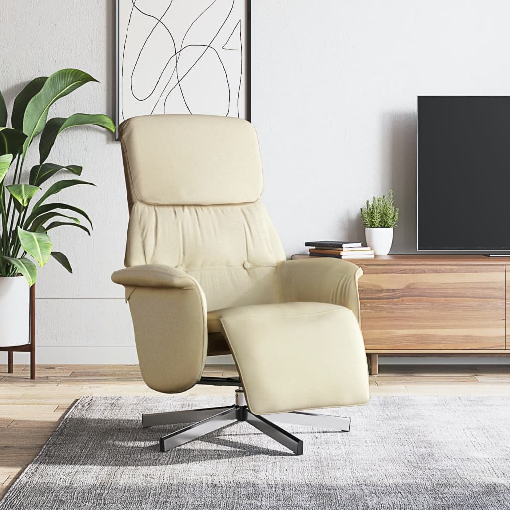 Fauteuil verstelbaar met voetensteun stof crèmekleurig