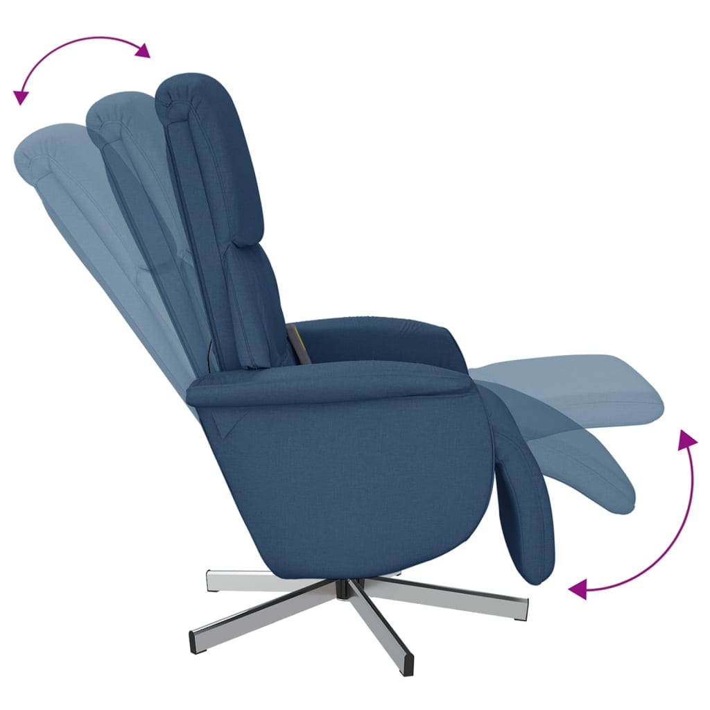 Massagestoel verstelbaar met voetensteun stof blauw