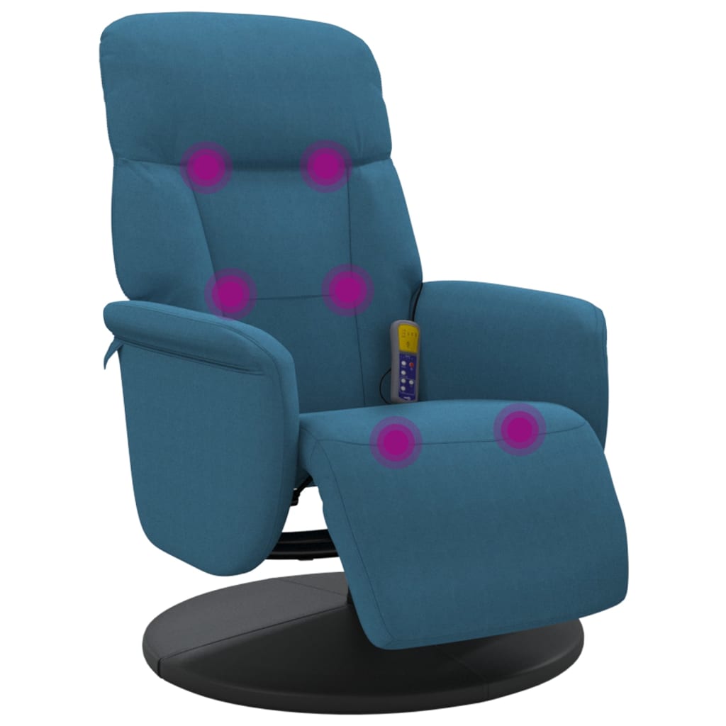 Massagestoel verstelbaar met voetensteun fluweel blauw