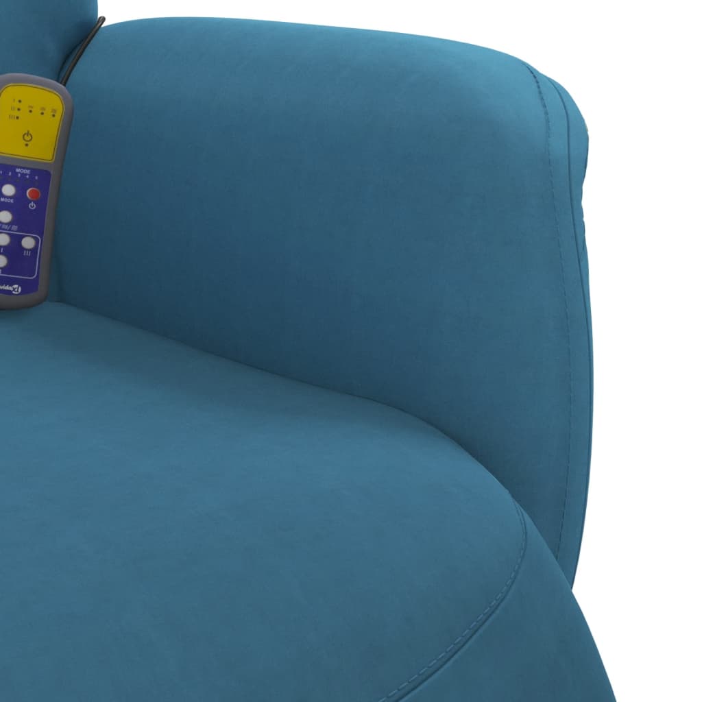 Massagestoel verstelbaar met voetensteun fluweel blauw
