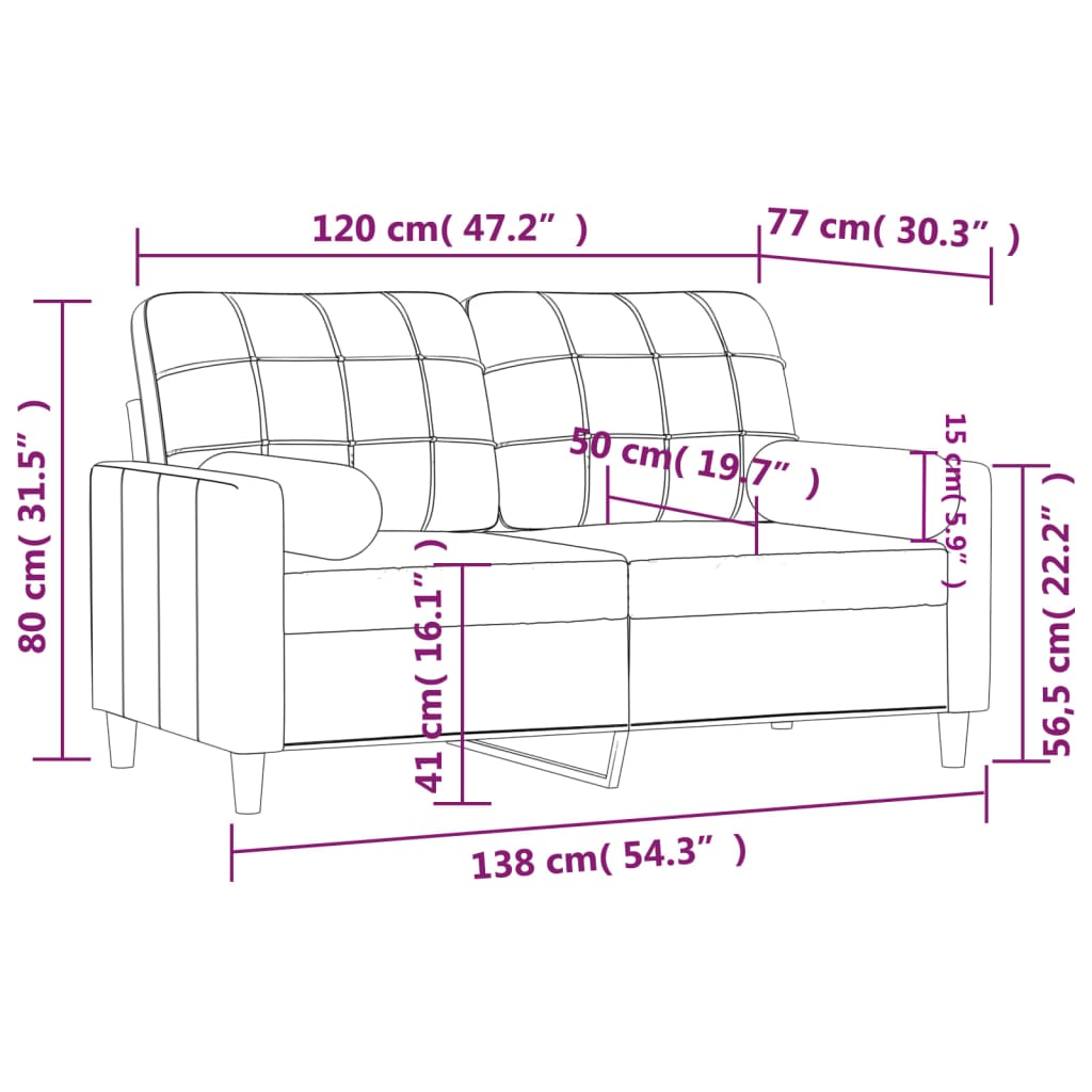 Tweezitsbank met sierkussens 120 cm stof crèmekleurig