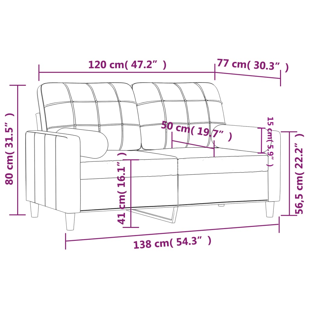 Tweezitsbank met sierkussens 120 cm stof zwart