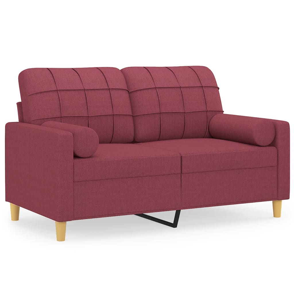 Tweezitsbank met sierkussens 120 cm stof wijnrood
