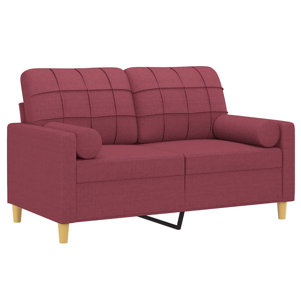 Tweezitsbank met sierkussens 120 cm stof wijnrood