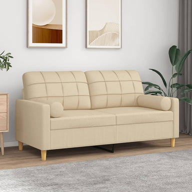 Tweezitsbank met sierkussens 140 cm stof crèmekleurig