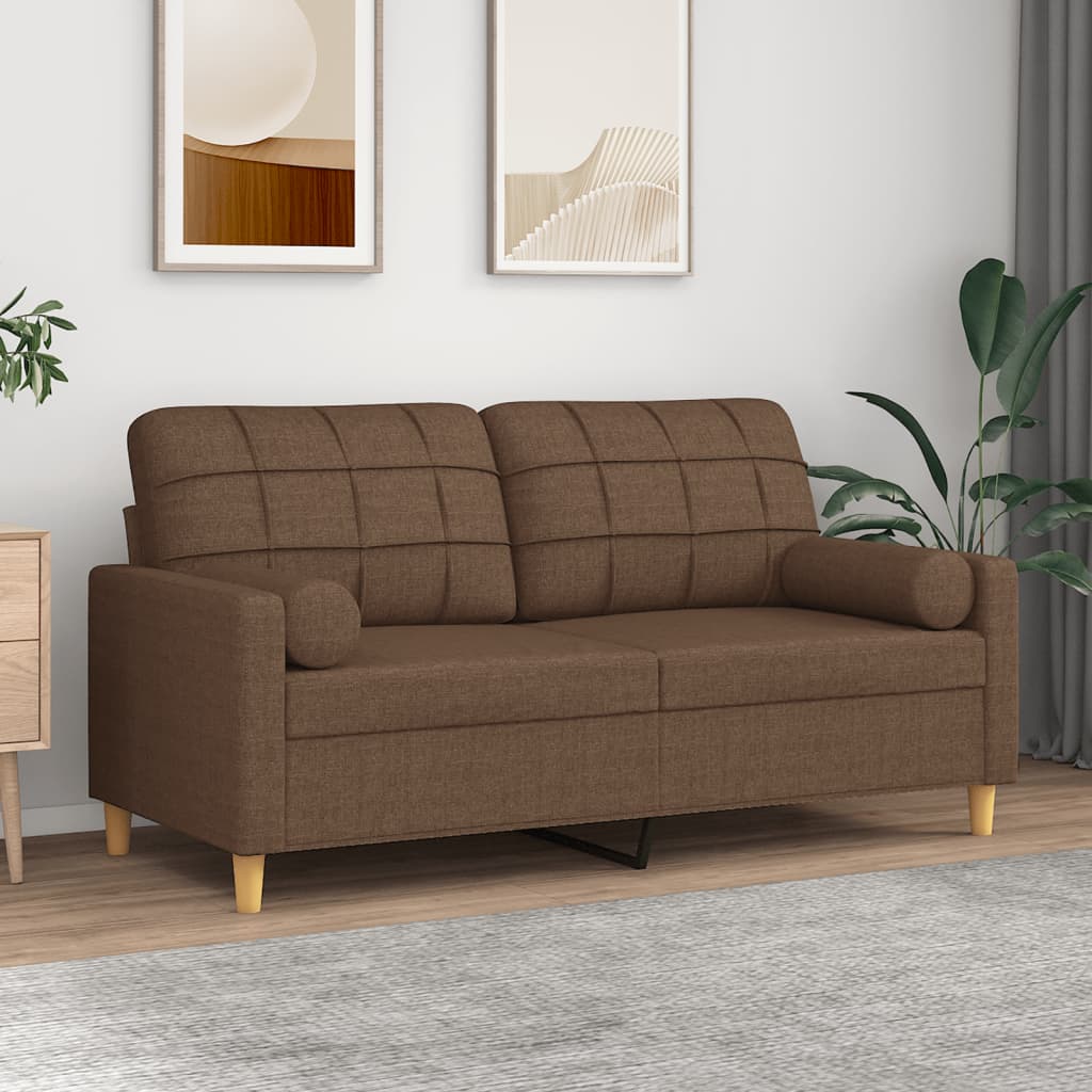 Tweezitsbank met sierkussens 140 cm stof bruin