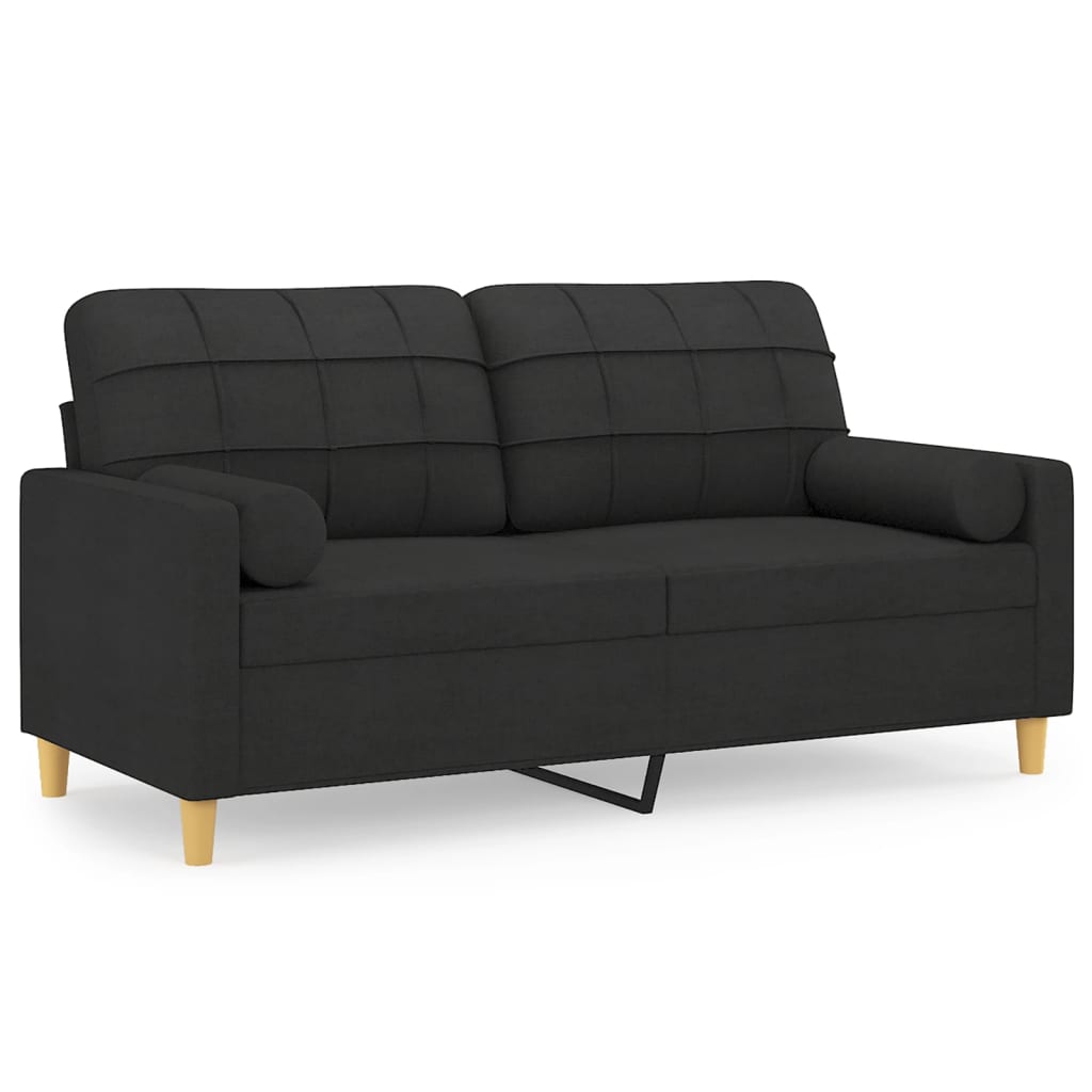 Tweezitsbank met sierkussens 140 cm stof zwart