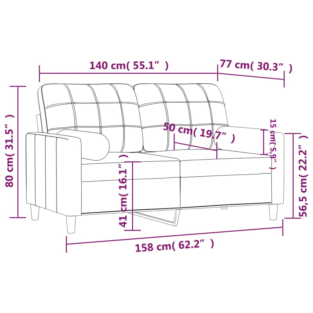 Tweezitsbank met sierkussens 140 cm stof lichtgeel