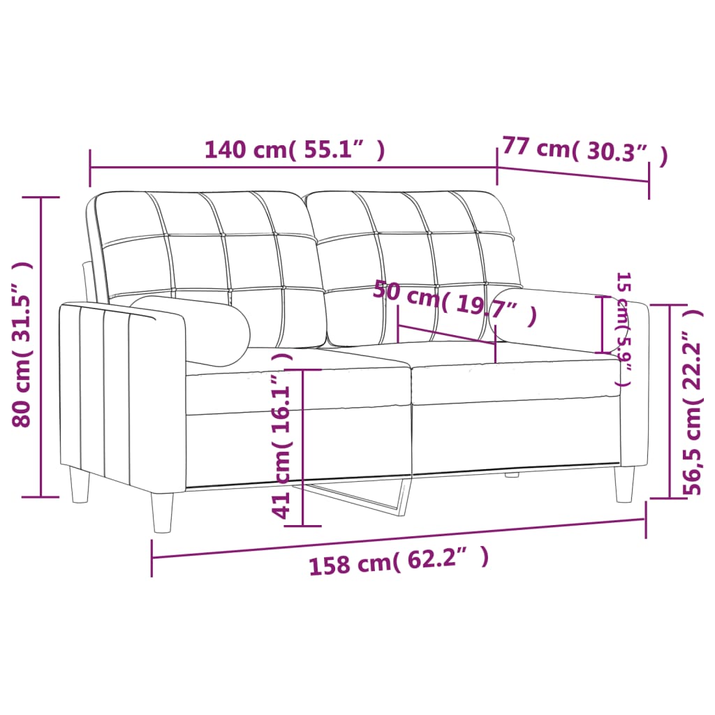 Tweezitsbank met sierkussens 140 cm stof taupe