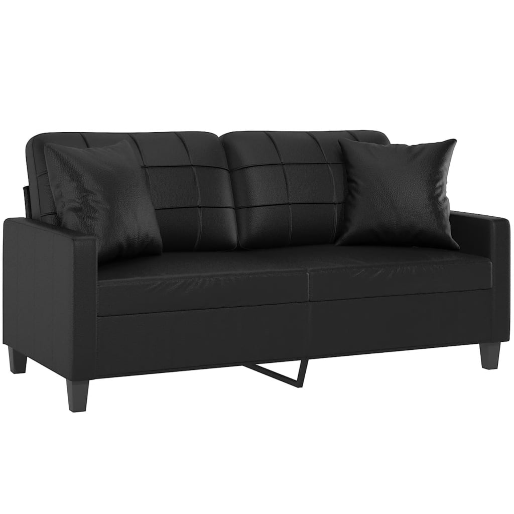 Tweezitsbank met sierkussens 140 cm kunstleer zwart