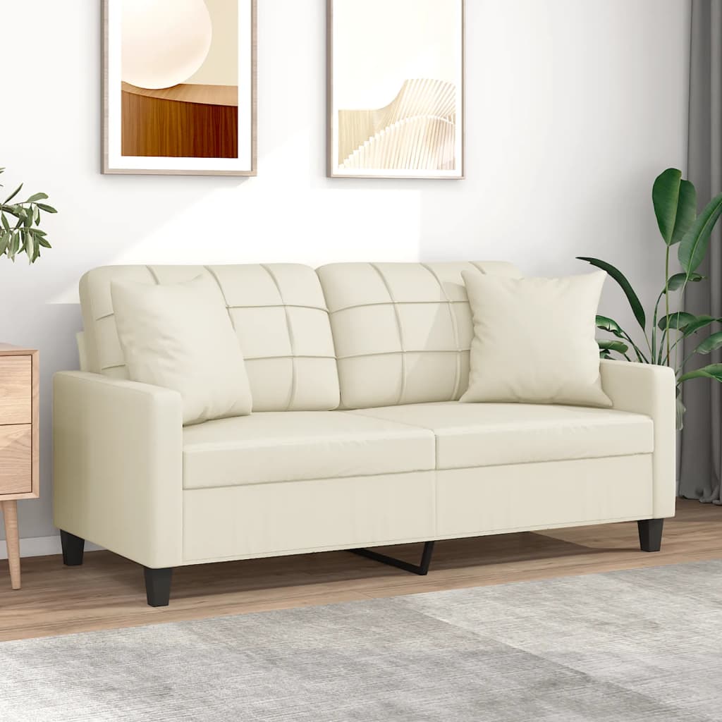 Tweezitsbank met sierkussens 140 cm kunstleer crèmekleurig