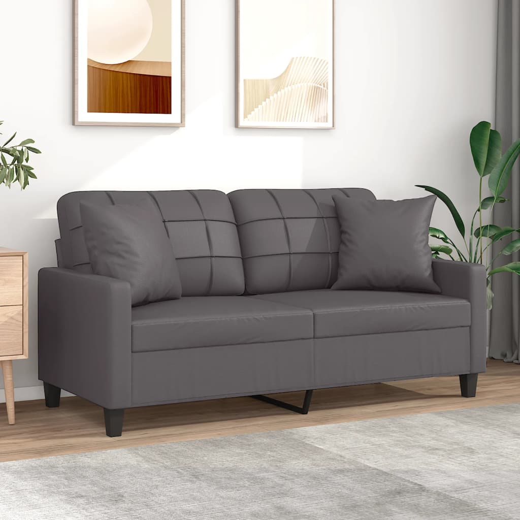 Tweezitsbank met sierkussens 140 cm kunstleer grijs