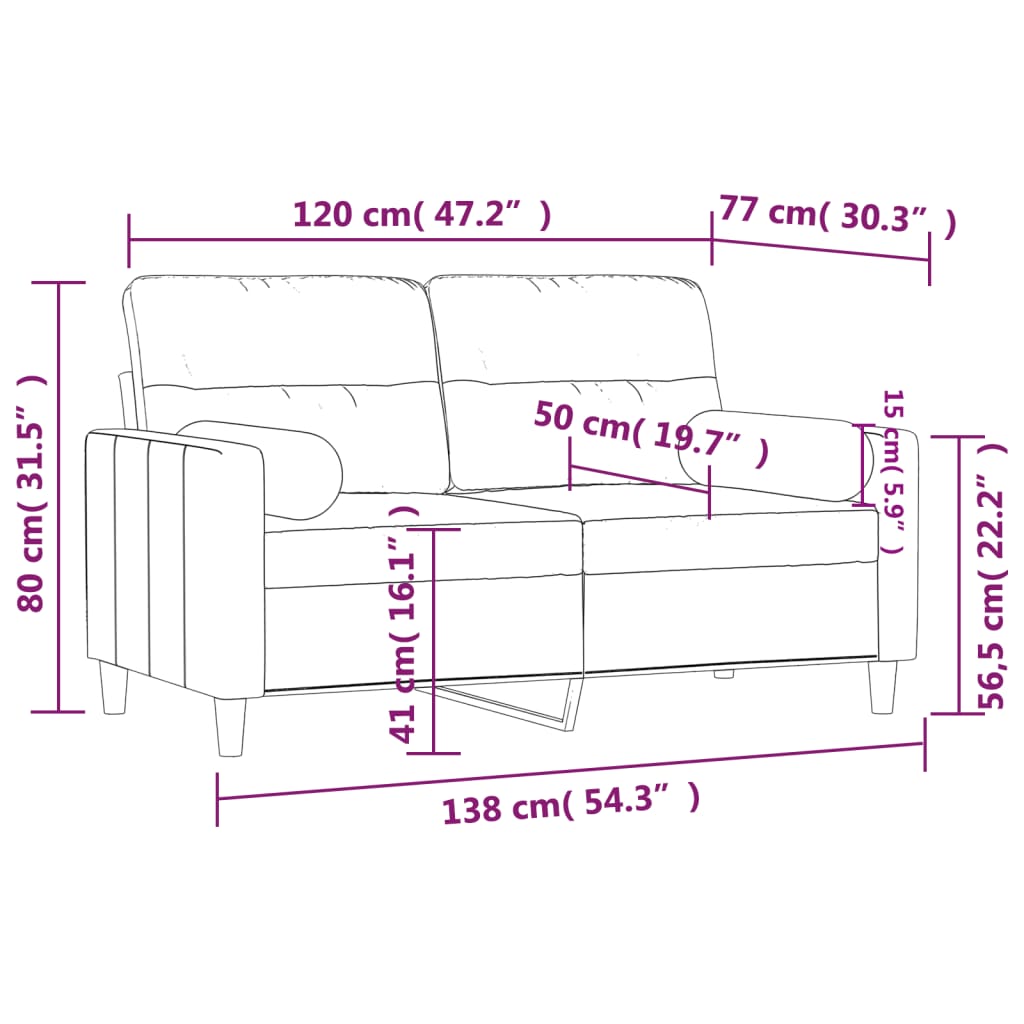 Tweezitsbank met sierkussens 120 cm stof donkergrijs