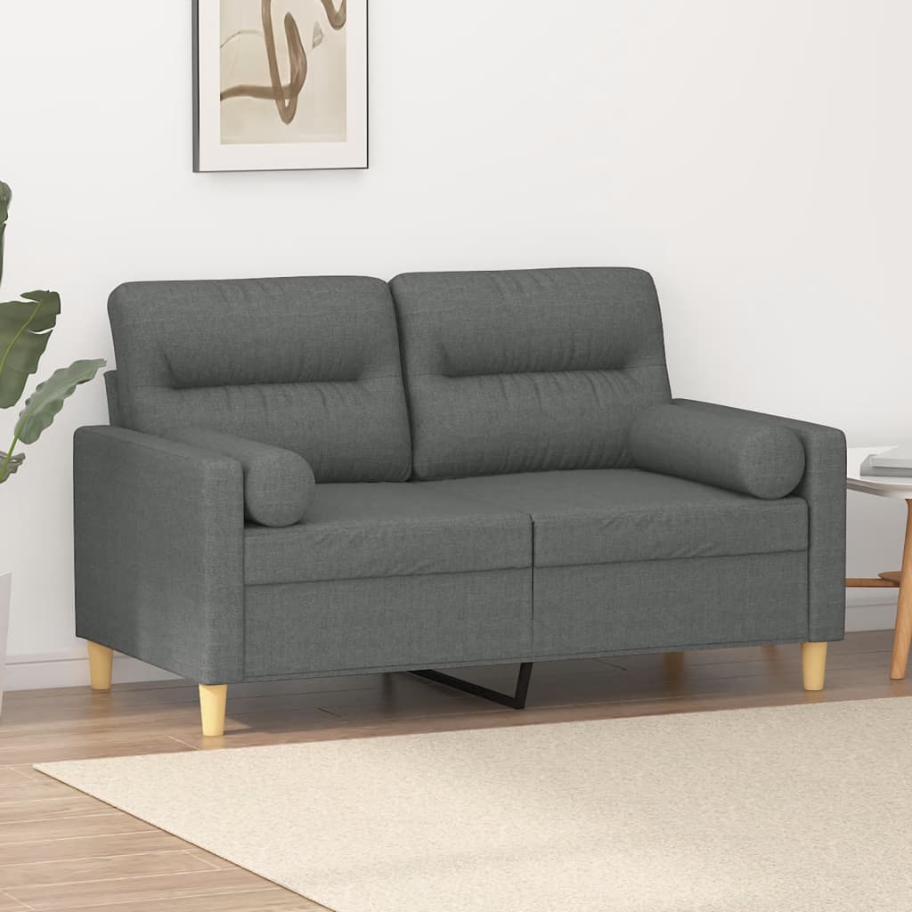 Tweezitsbank met sierkussens 120 cm stof donkergrijs