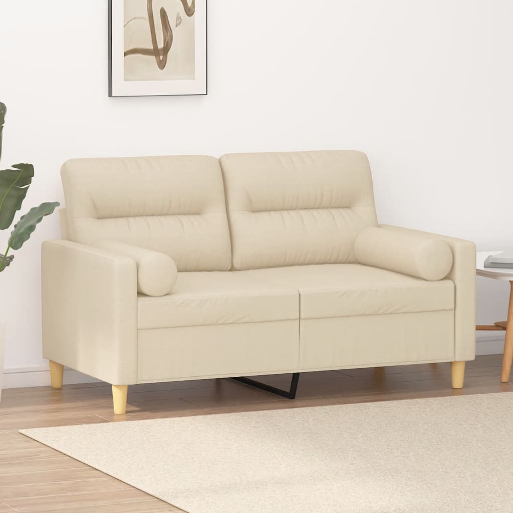 Tweezitsbank met sierkussens 120 cm stof crèmekleurig