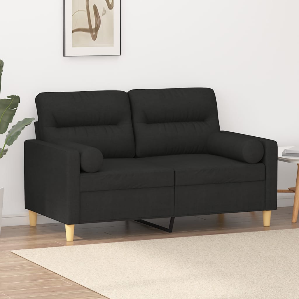 Tweezitsbank met sierkussens 120 cm stof zwart
