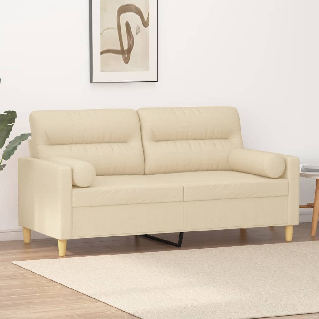 Tweezitsbank met sierkussens 140 cm stof crèmekleurig