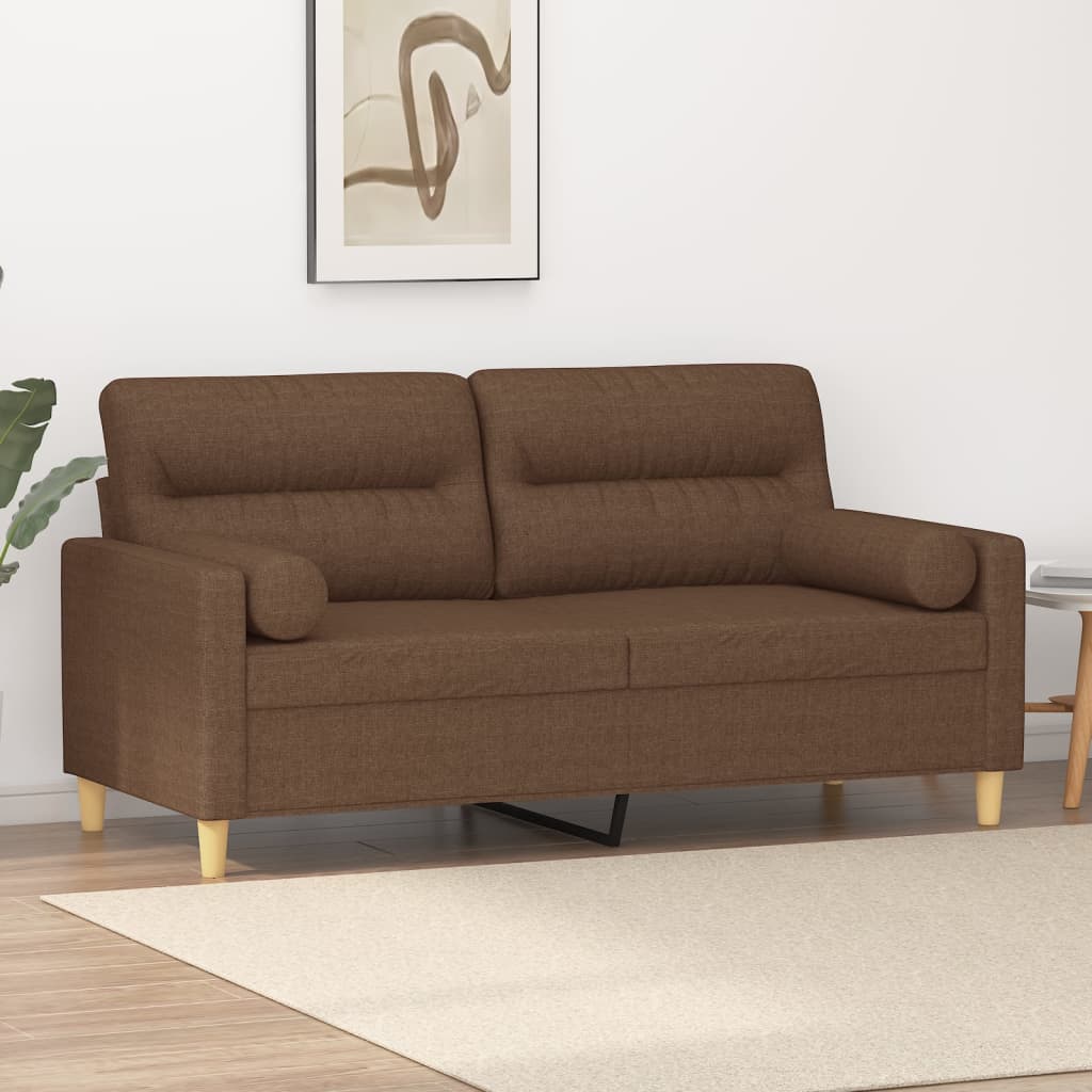 Tweezitsbank met sierkussens 140 cm stof bruin