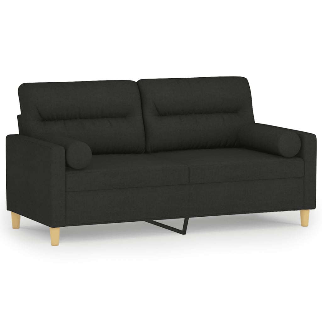 Tweezitsbank met sierkussens 140 cm stof zwart