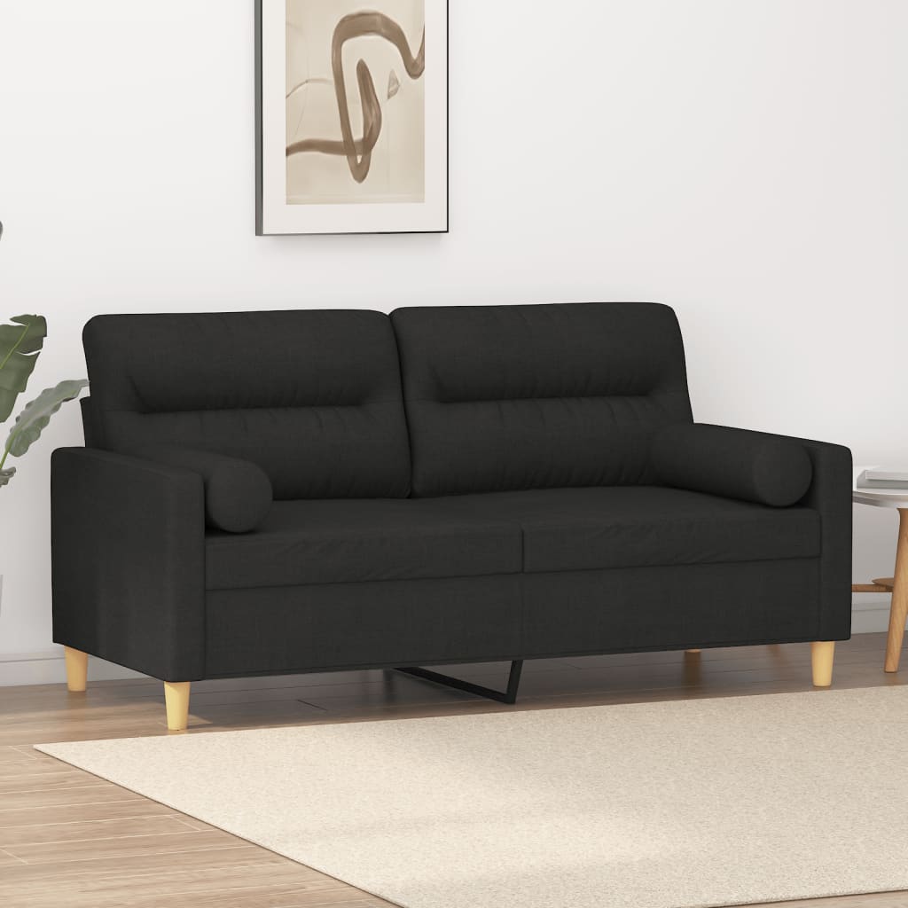 Tweezitsbank met sierkussens 140 cm stof zwart