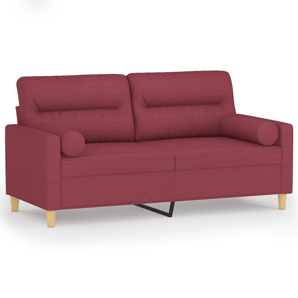 Tweezitsbank met sierkussens 140 cm stof wijnrood