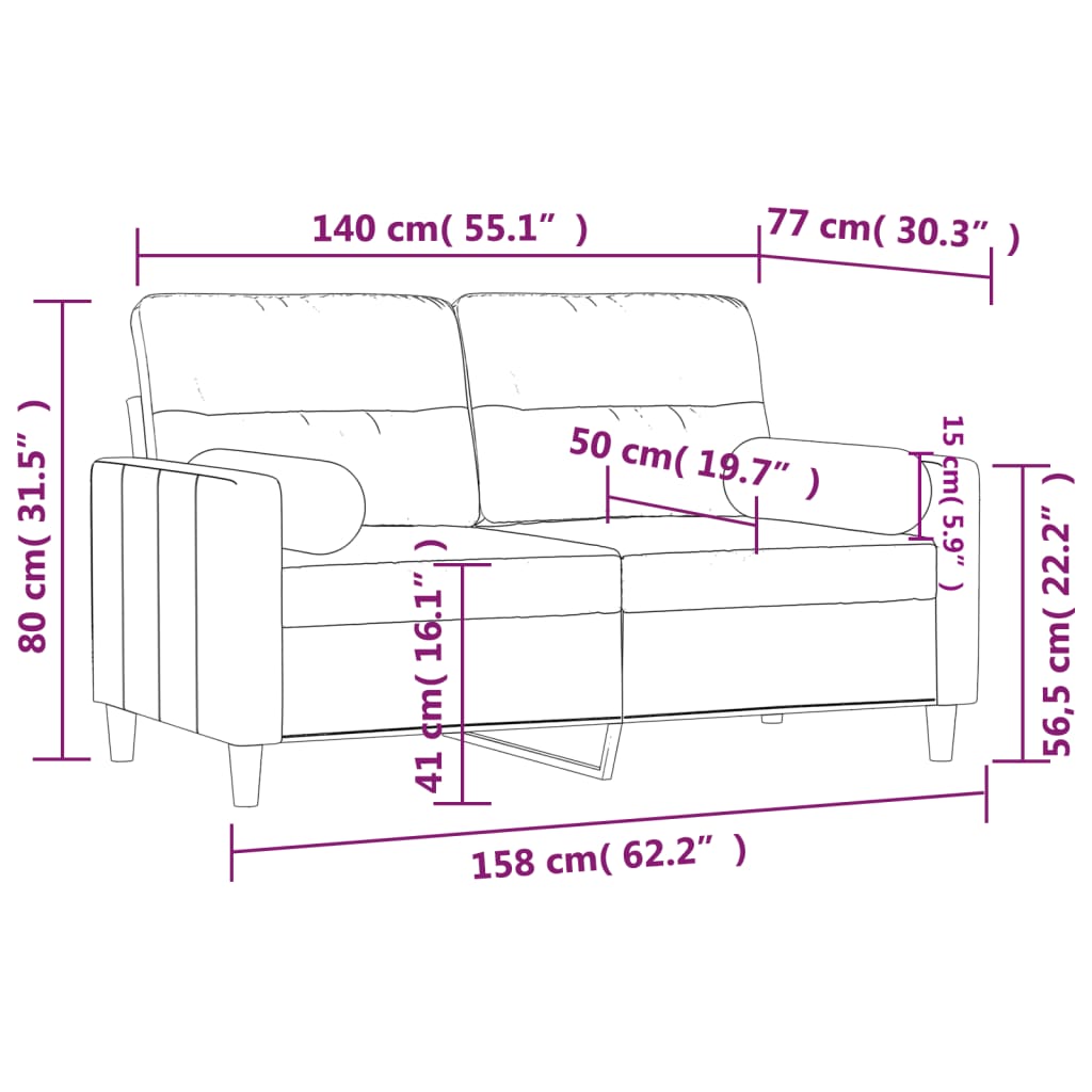 Tweezitsbank met sierkussens 140 cm stof wijnrood