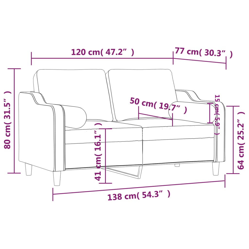 Tweezitsbank met sierkussens 120 cm stof donkergrijs