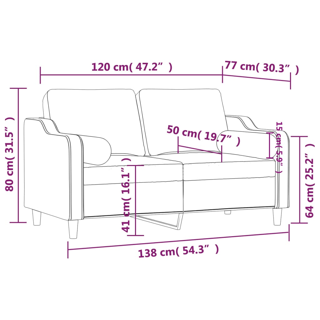 Tweezitsbank met sierkussens 120 cm stof crèmekleurig