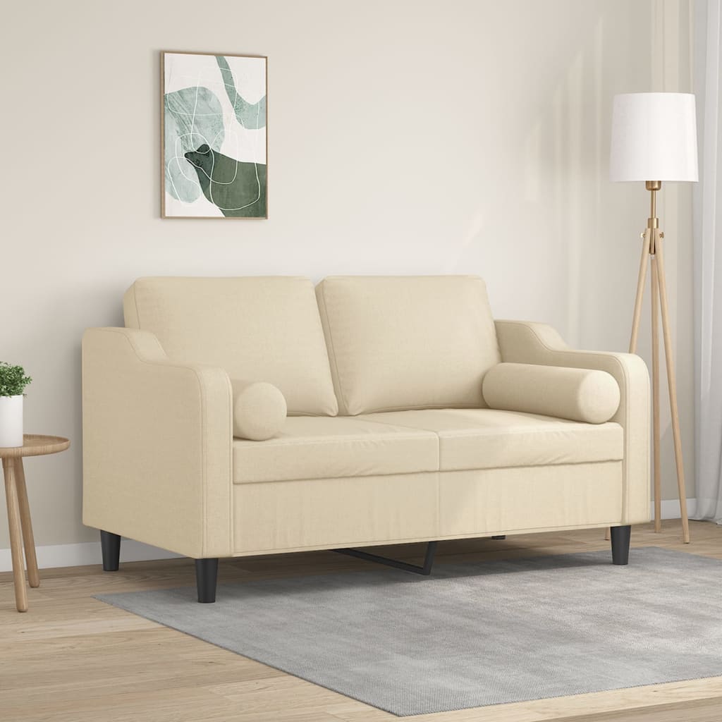 Tweezitsbank met sierkussens 120 cm stof crèmekleurig