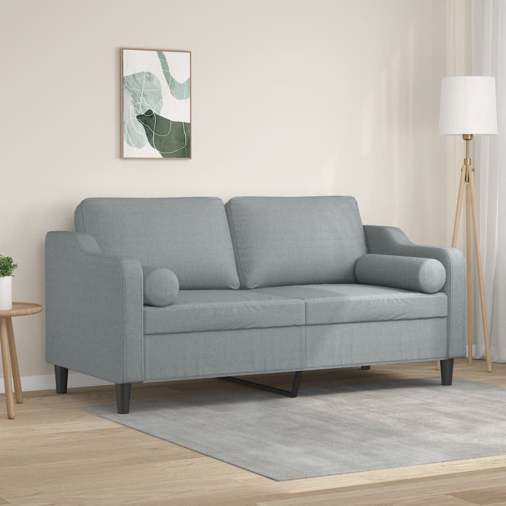 Tweezitsbank met sierkussens 140 cm stof lichtgrijs